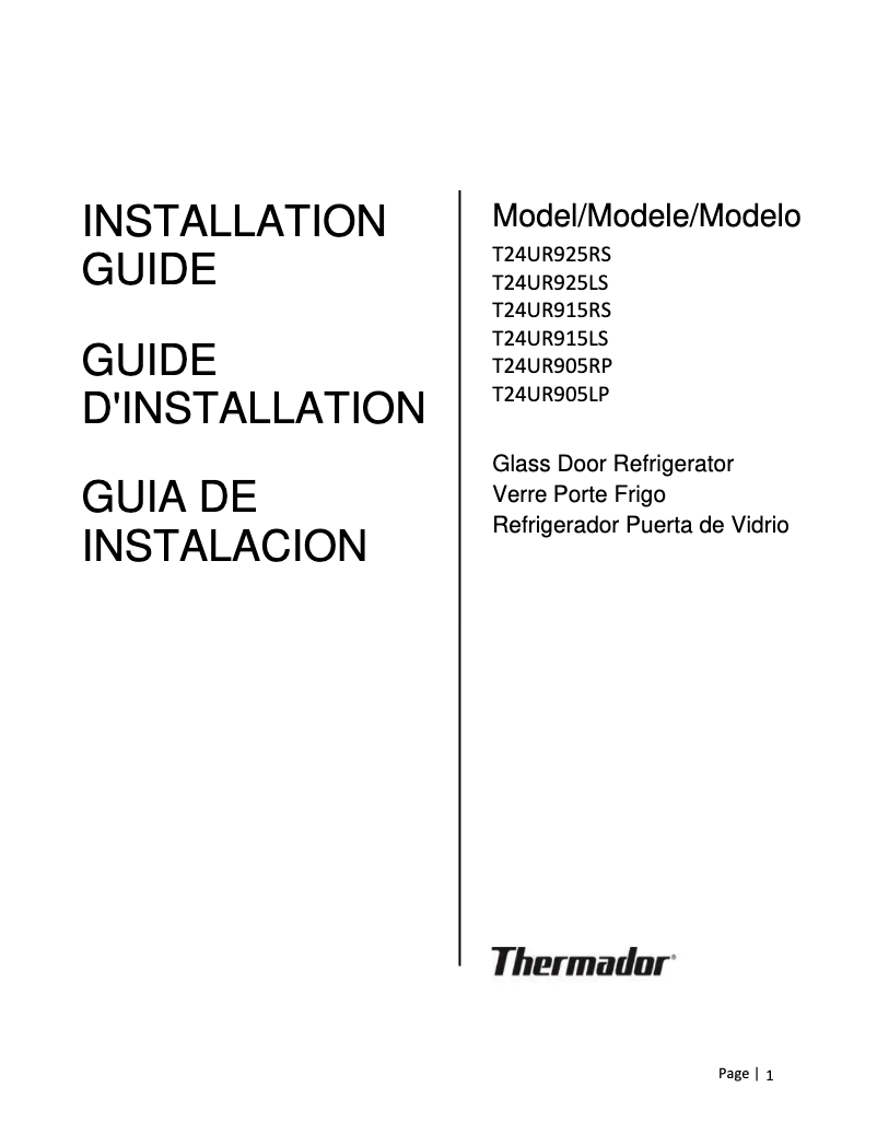 Page n°1 - Guide d'installation Thermador T24UR925LS