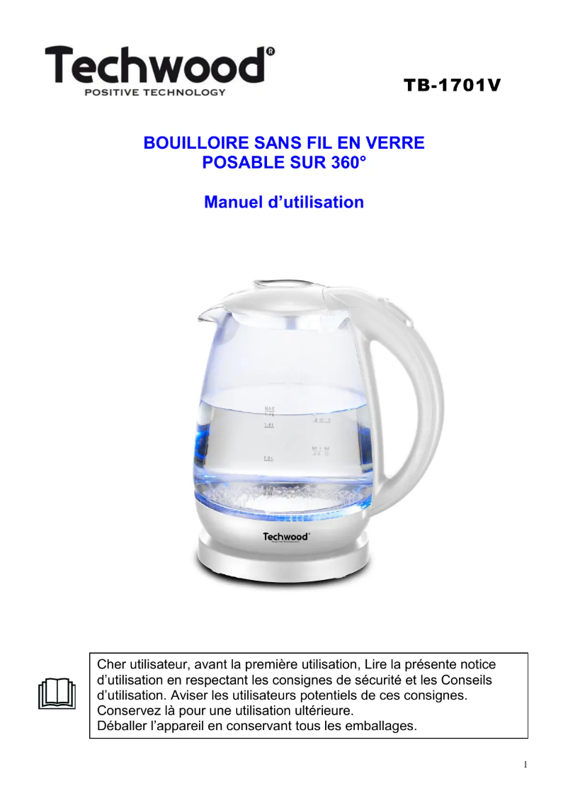 Page 1 de la notice Manuel utilisateur Techwood TB-1717V
