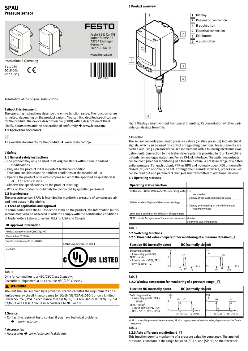 Image de la première page du manuel de l'appareil SPAU