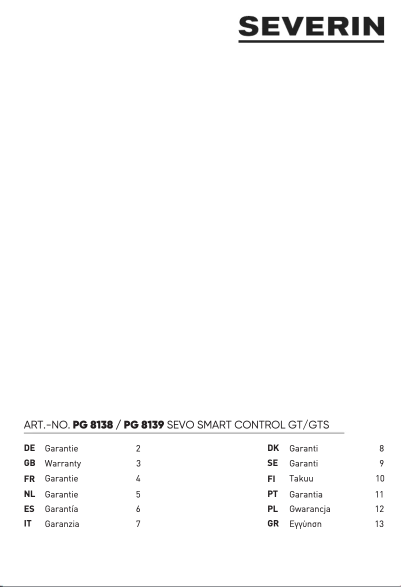 Page 1 de la notice Informations de garantie Severin SEVO Smart Control GT PG 8138
