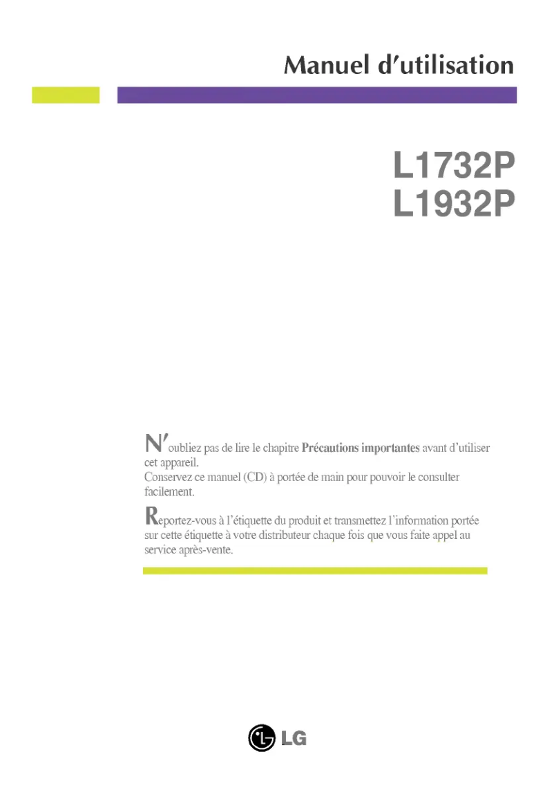 Page 1 de la notice Manuel utilisateur LG L1732P