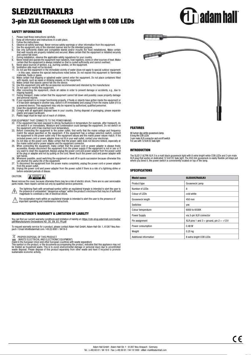 Page 1 de la notice Manuel utilisateur Adam Hall SLED2ULTRAXLR3
