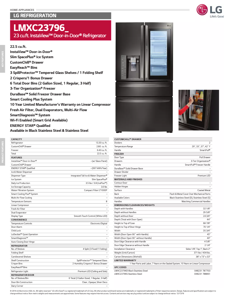 Page 1 de la notice Fiche technique LG LMXC23796S