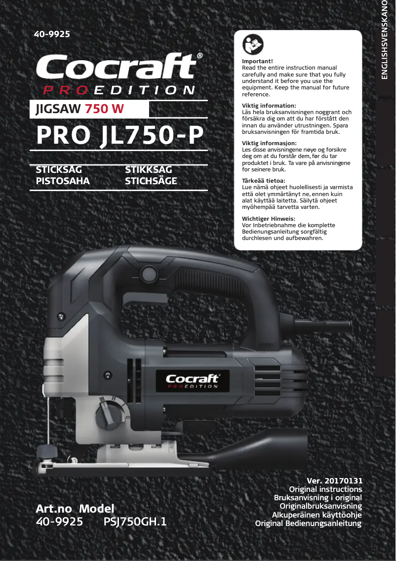 Page 1 de la notice Manuel utilisateur Cocraft PRO Edition JL750-P