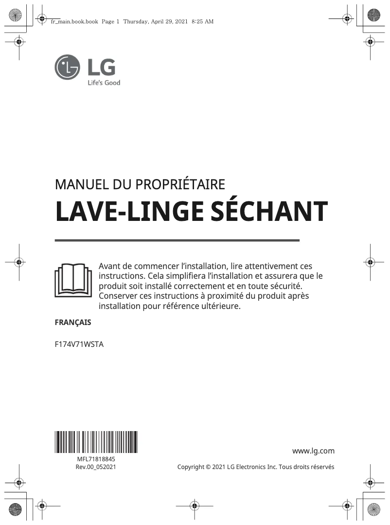 Page 1 de la notice Manuel utilisateur LG F174V71WSTA