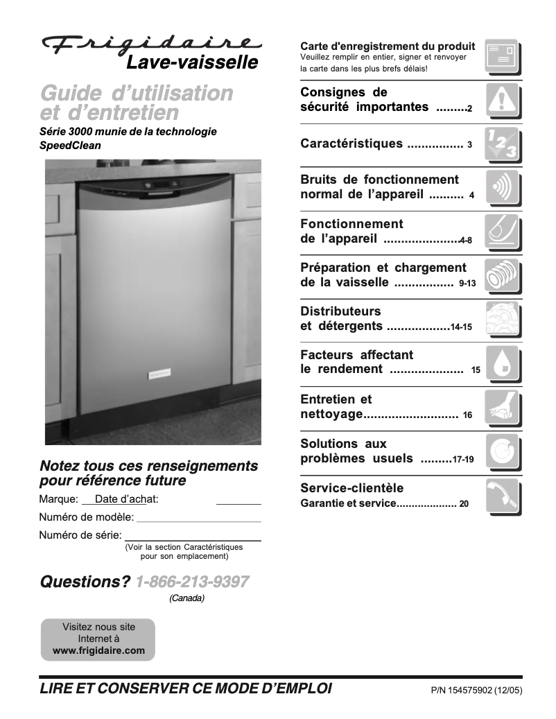 Page 1 de la notice Manuel utilisateur Frigidaire PLD3460RDC