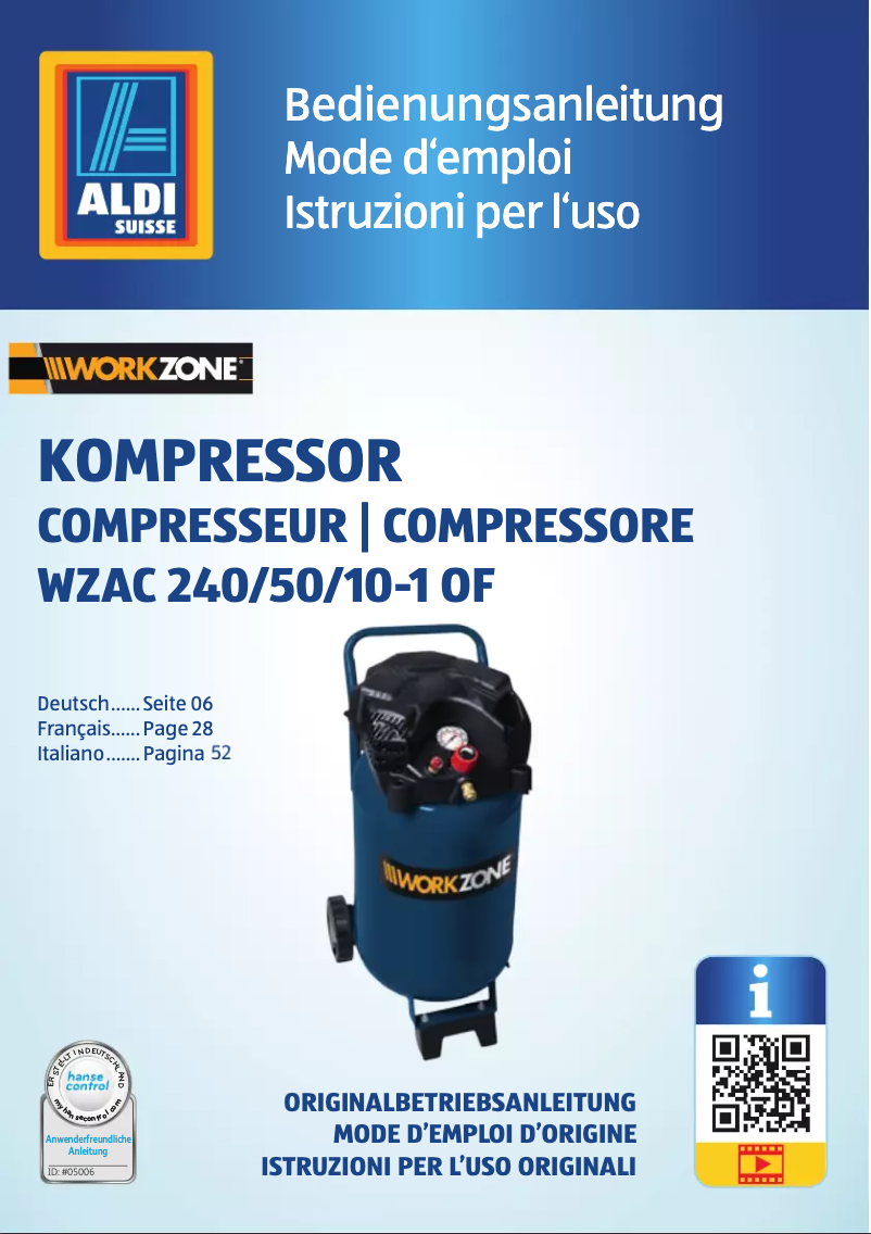 Page n°1 - Manuel utilisateur Workzone WZAc 240/50/10-1 OF
