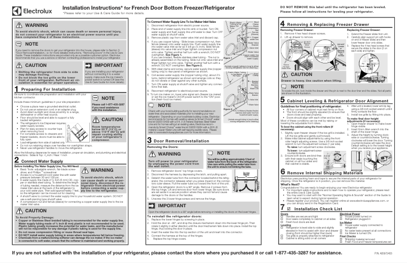 Page n°1 - Guide d'installation Electrolux ICON E23BC79SS