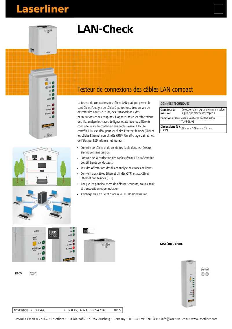 Page 1 de la notice Fiche technique Laserliner LAN-Check