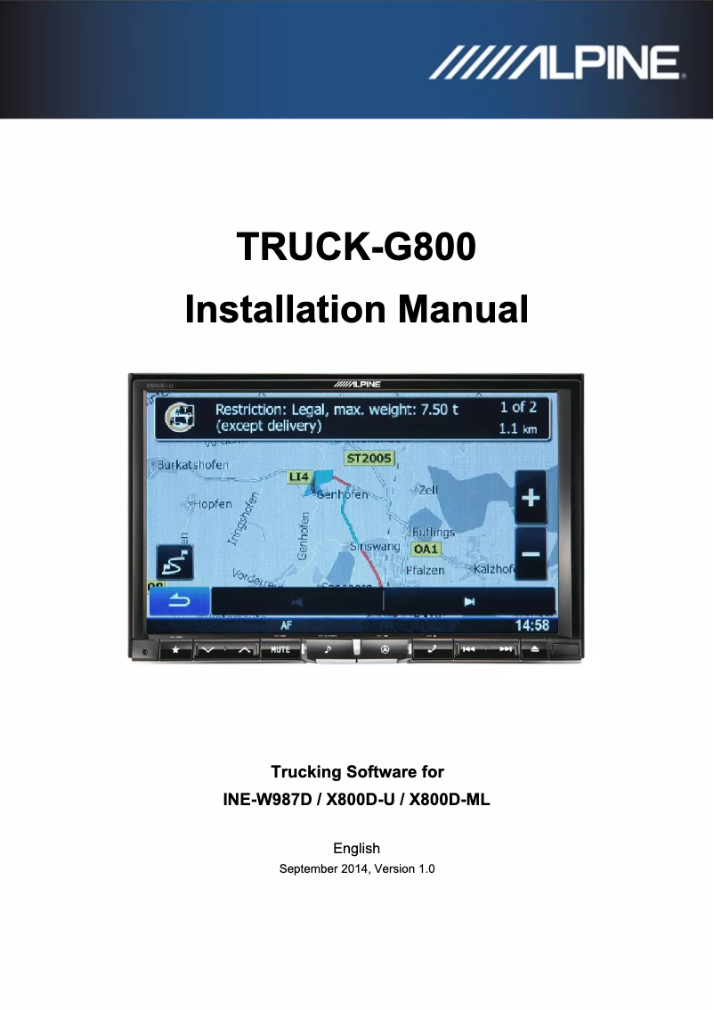 Page 1 de la notice Manuel utilisateur Alpine TRUCK-G800