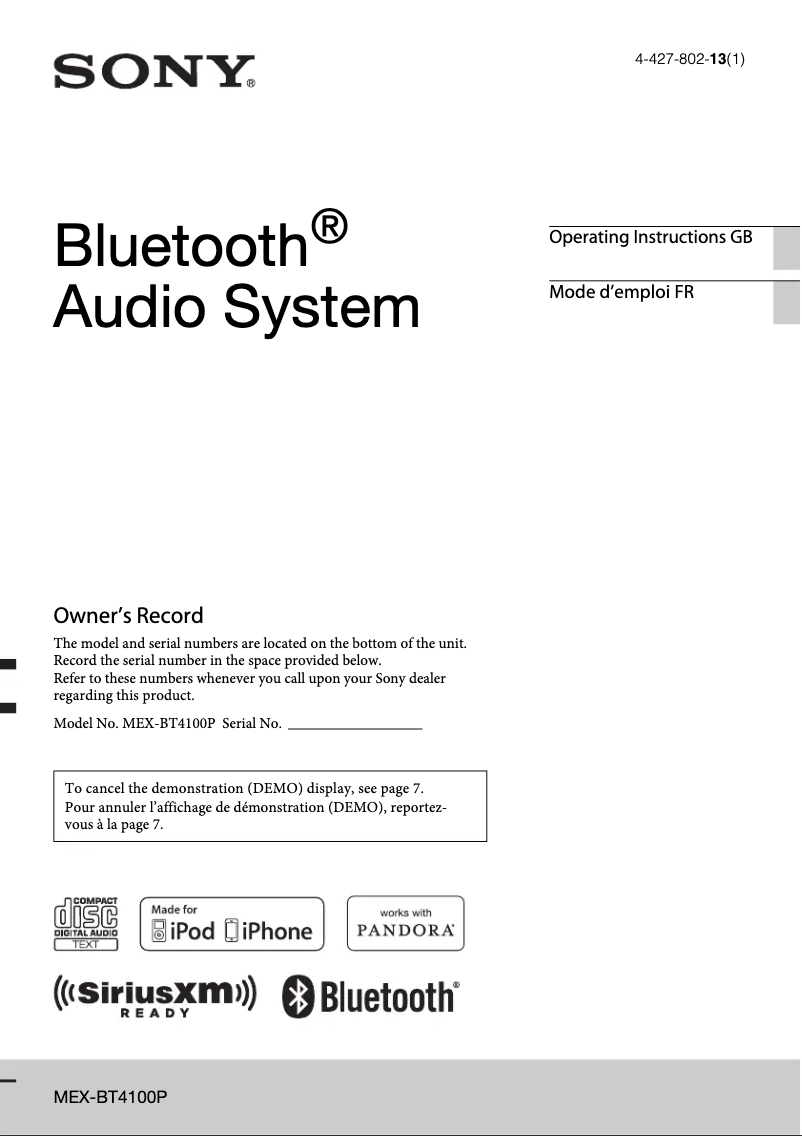 Image de la première page du manuel de l'appareil MEX-BT4100P