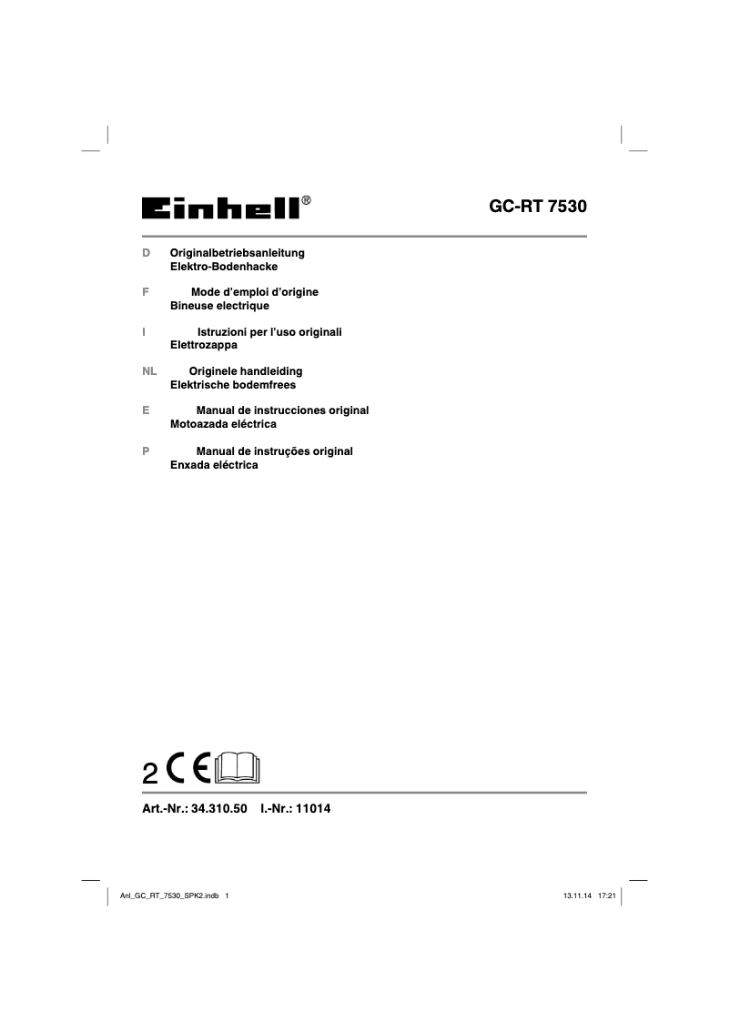 Page 1 de la notice Manuel utilisateur Einhell GC-RT 7530