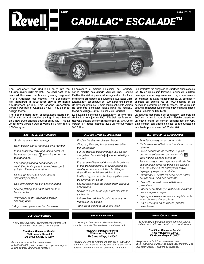 Page n°1 - Manuel utilisateur Revell Cadillac Escalade