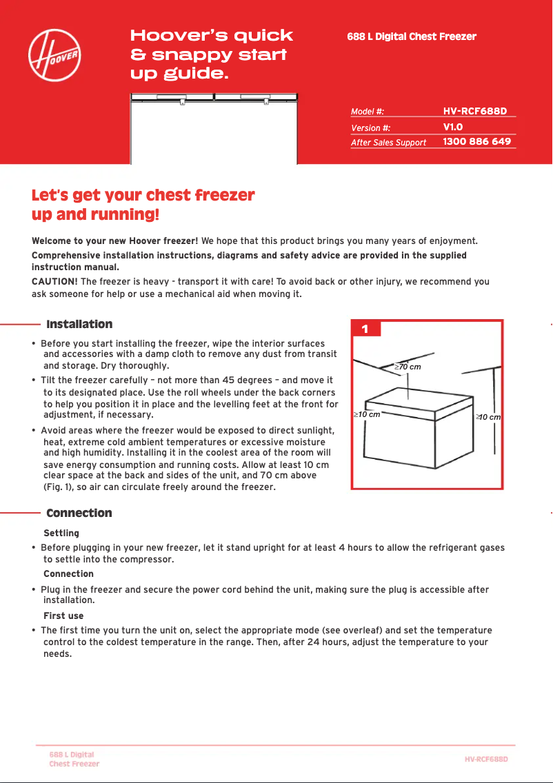 Page 1 de la notice Guide de démarrage rapide Hoover HV-RCF688D
