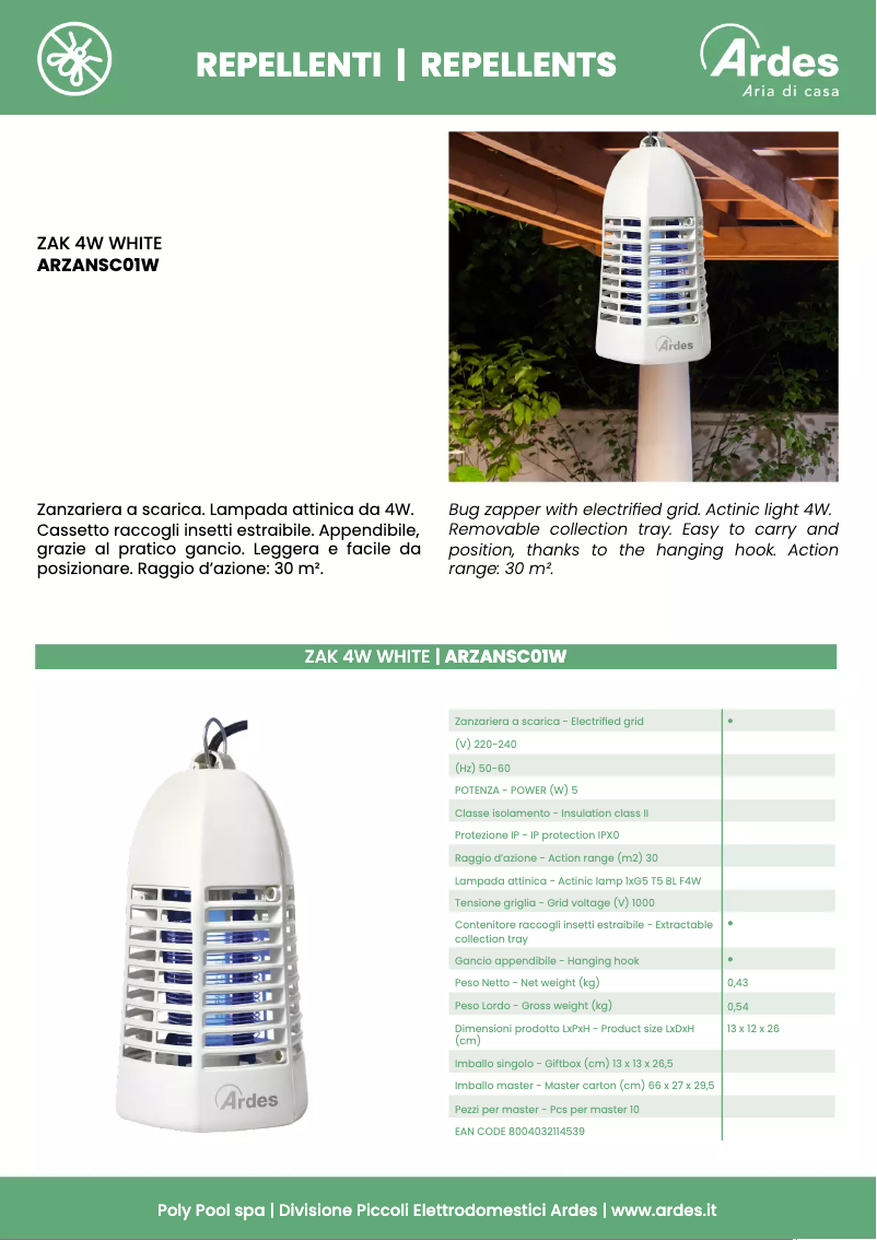 Page 1 de la notice Fiche technique Ardes ARZANSC01W