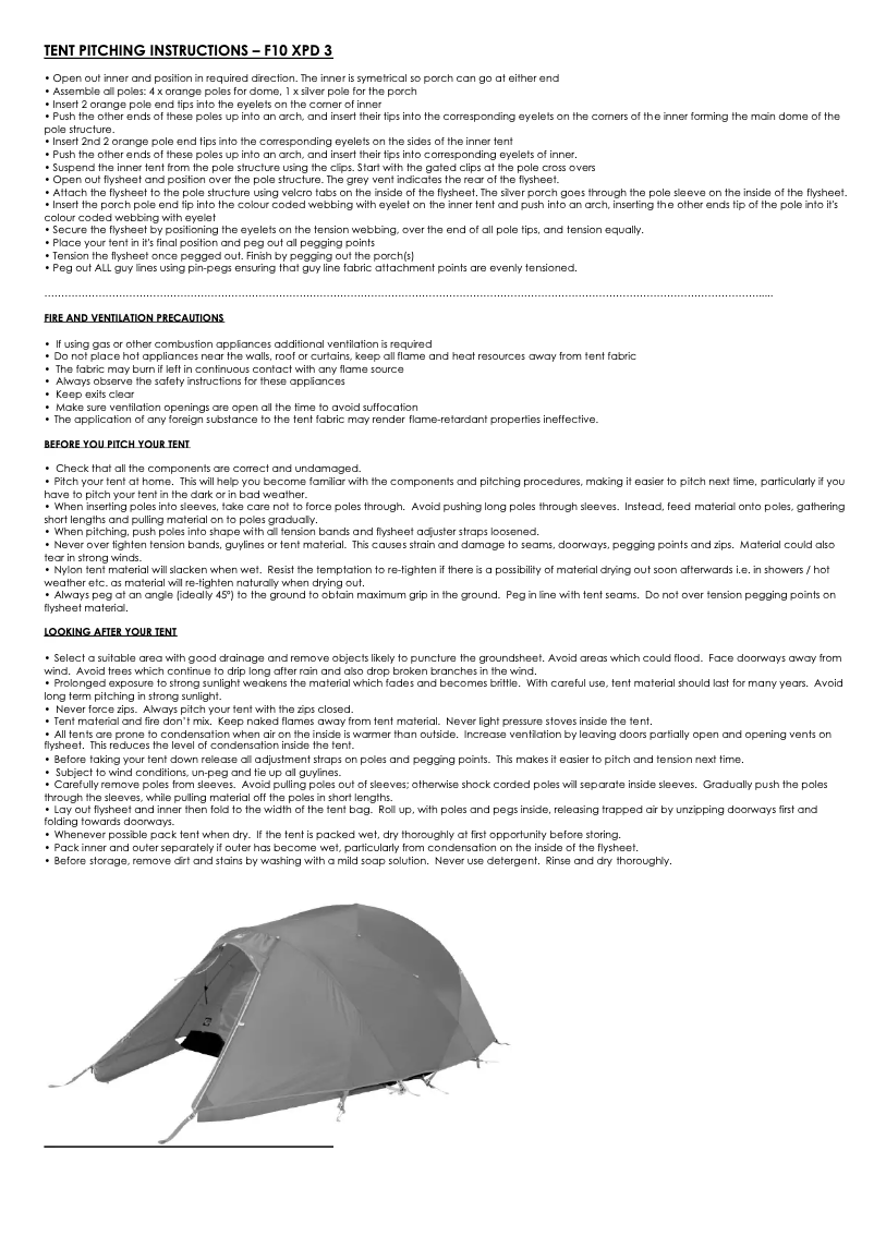 Page 1 de la notice Manuel utilisateur Vango F10 XPD 3