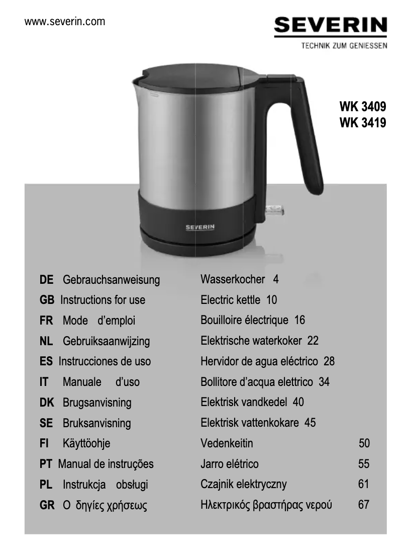 Page 1 de la notice Manuel utilisateur Severin WK 3409