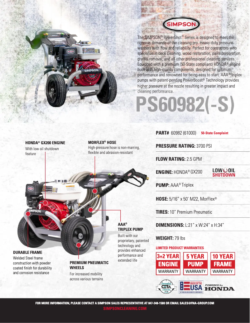 Page 1 de la notice Fiche technique Simpson PowerShot PS-60982-S