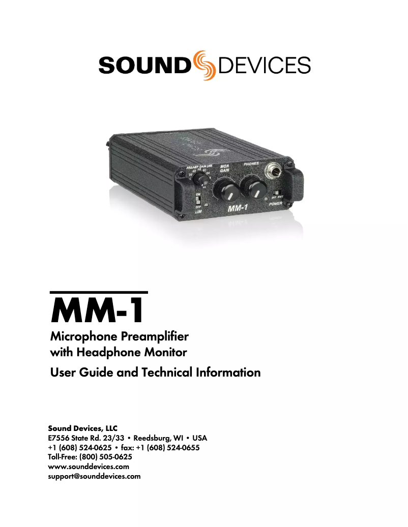 Page 1 de la notice Manuel utilisateur Sound Devices MM-1