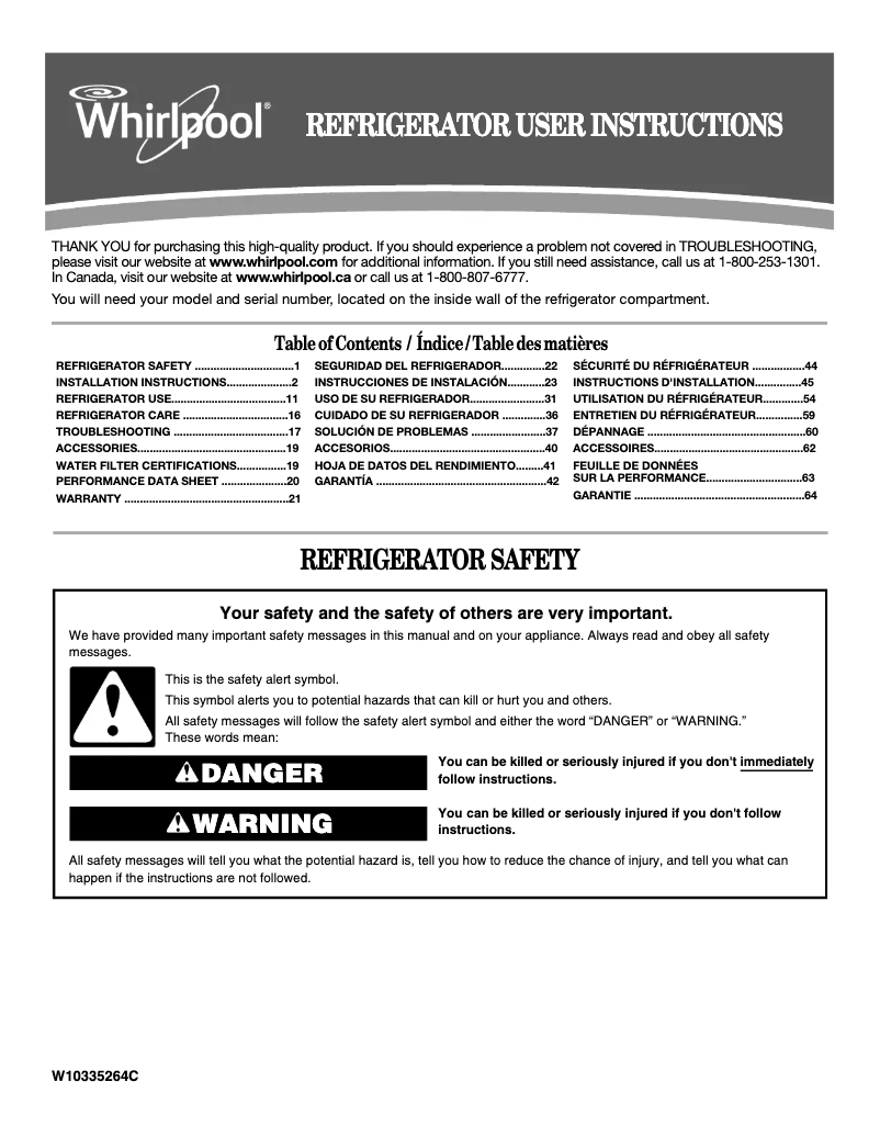 Page 1 de la notice Manuel utilisateur Whirlpool WSF26D4EXB