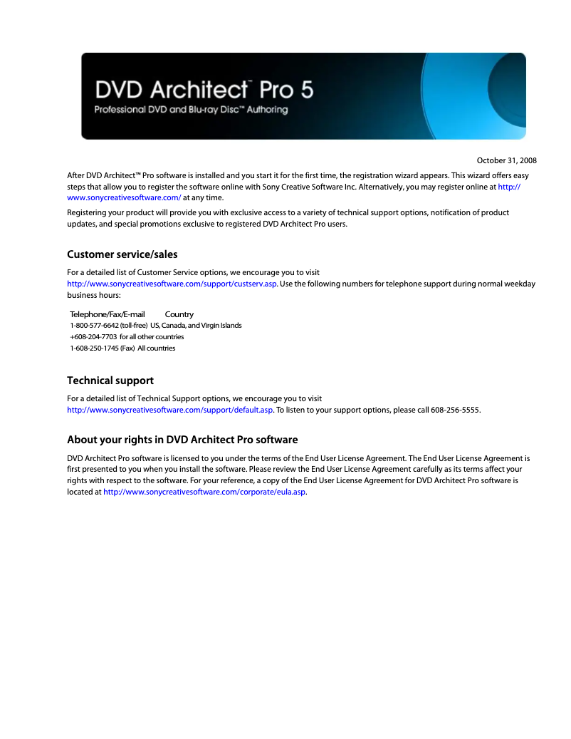 Page 1 de la notice Manuel utilisateur Sony DVD Architect Pro 5