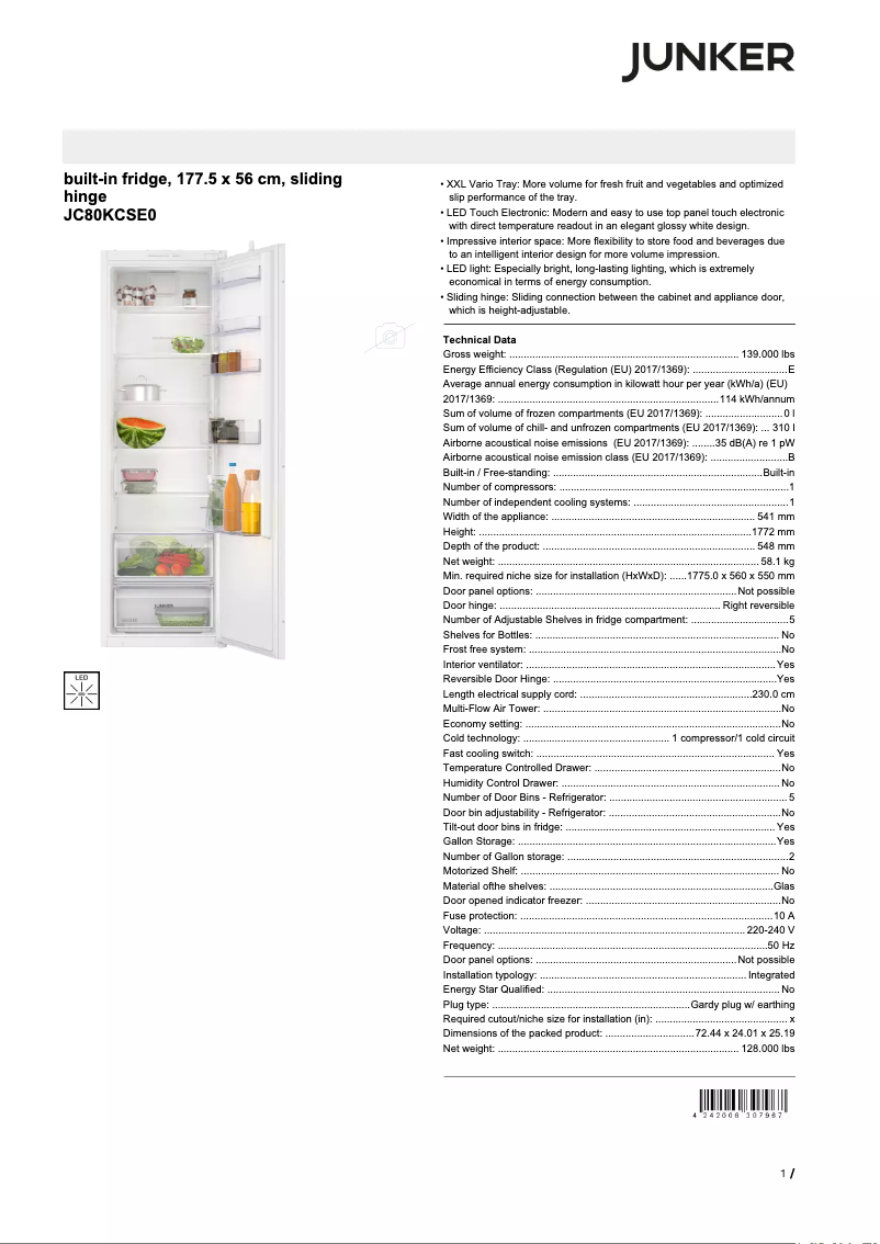 Page n°1 - Fiche technique Junker JC80KCSE0