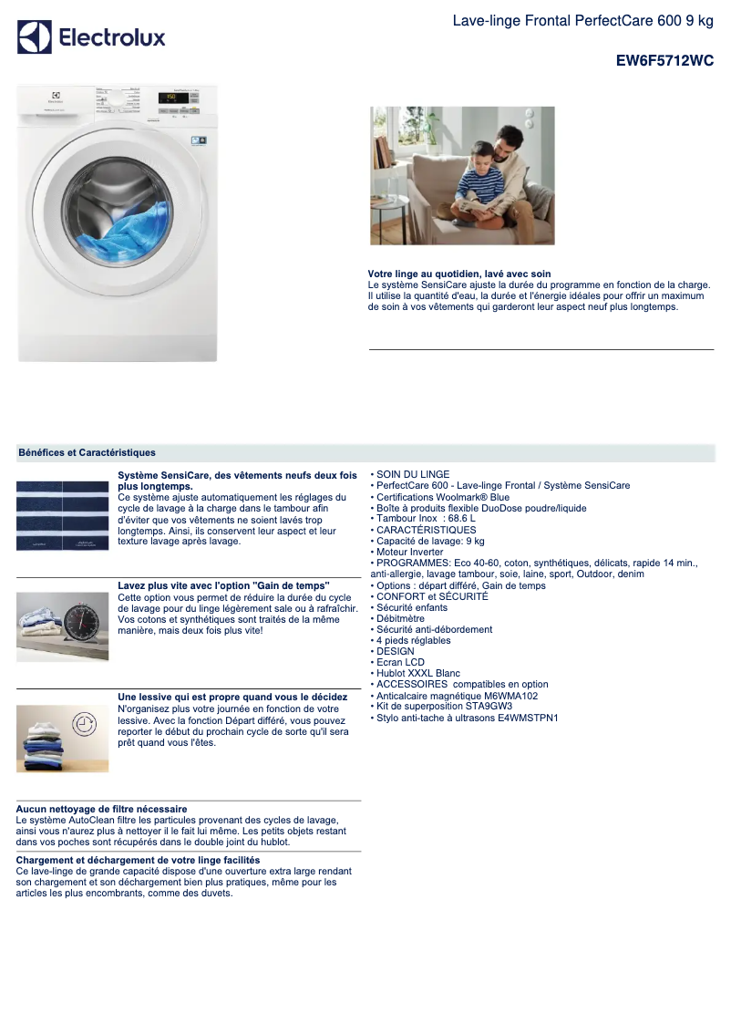 Page n°1 - Fiche technique Electrolux EW6F5712WC