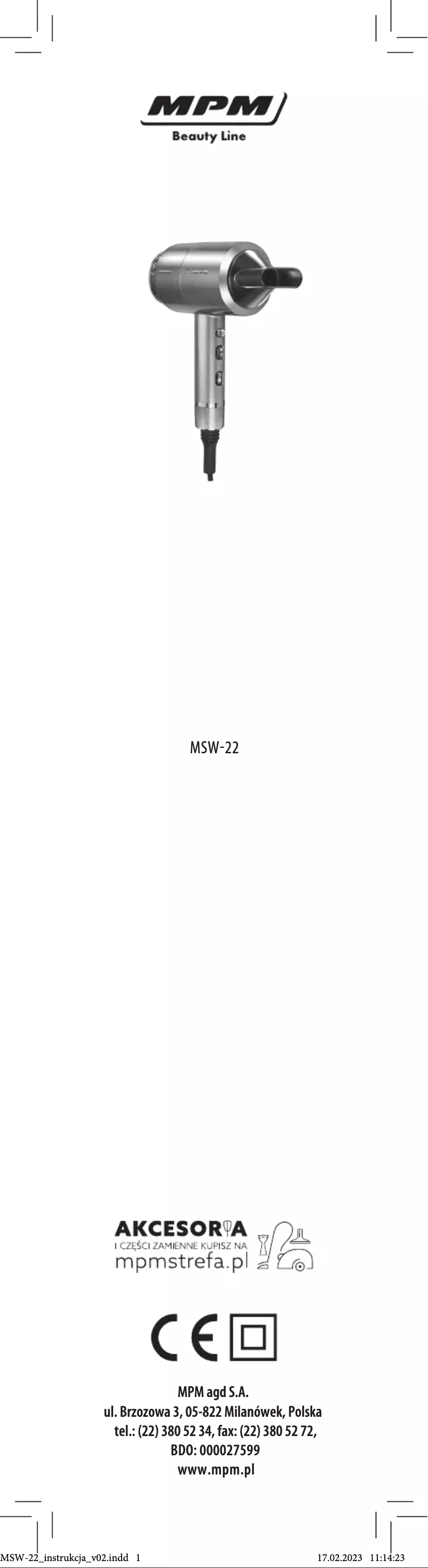 Page n°1 - Manuel utilisateur MPM MSW-22