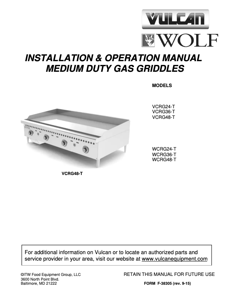 Page 1 de la notice Manuel utilisateur Vulcan VCRG36-M