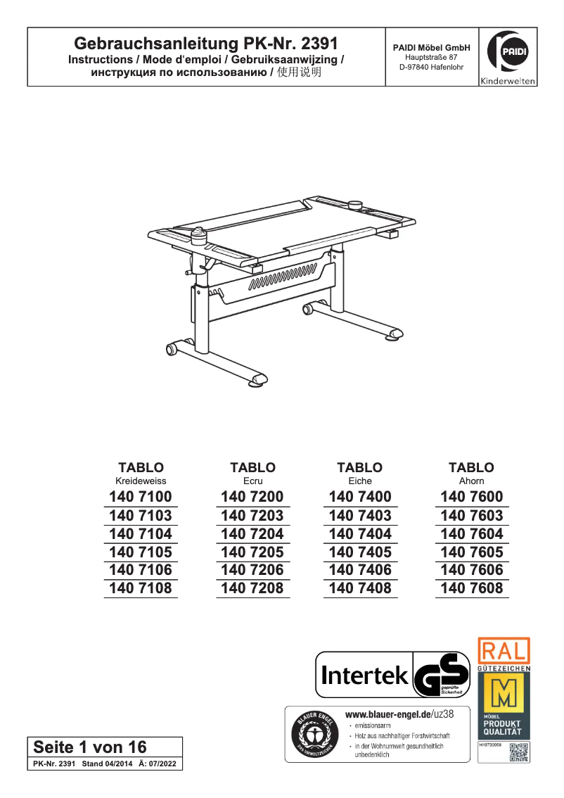 Page n°1 - Manuel utilisateur Paidi Tablo