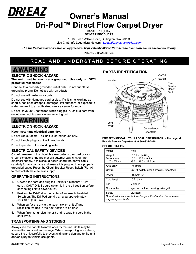 Imagen de la primera página del manual del dispositivo Dri-Pod