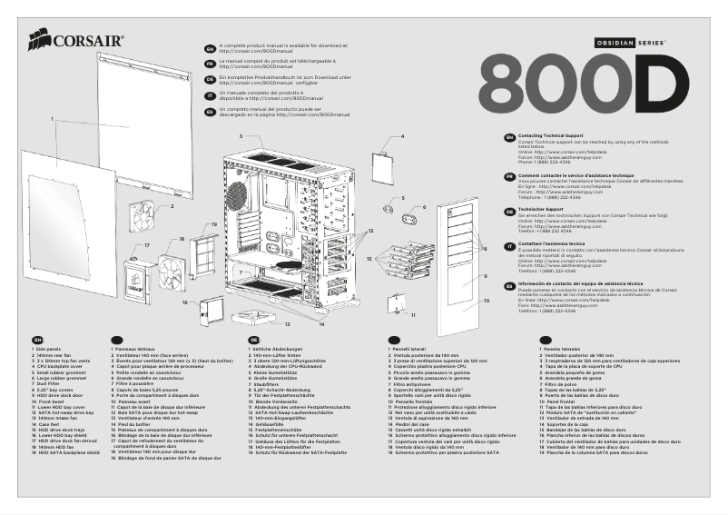 Page 1 de la notice Guide de démarrage rapide Corsair Obsidian 800D