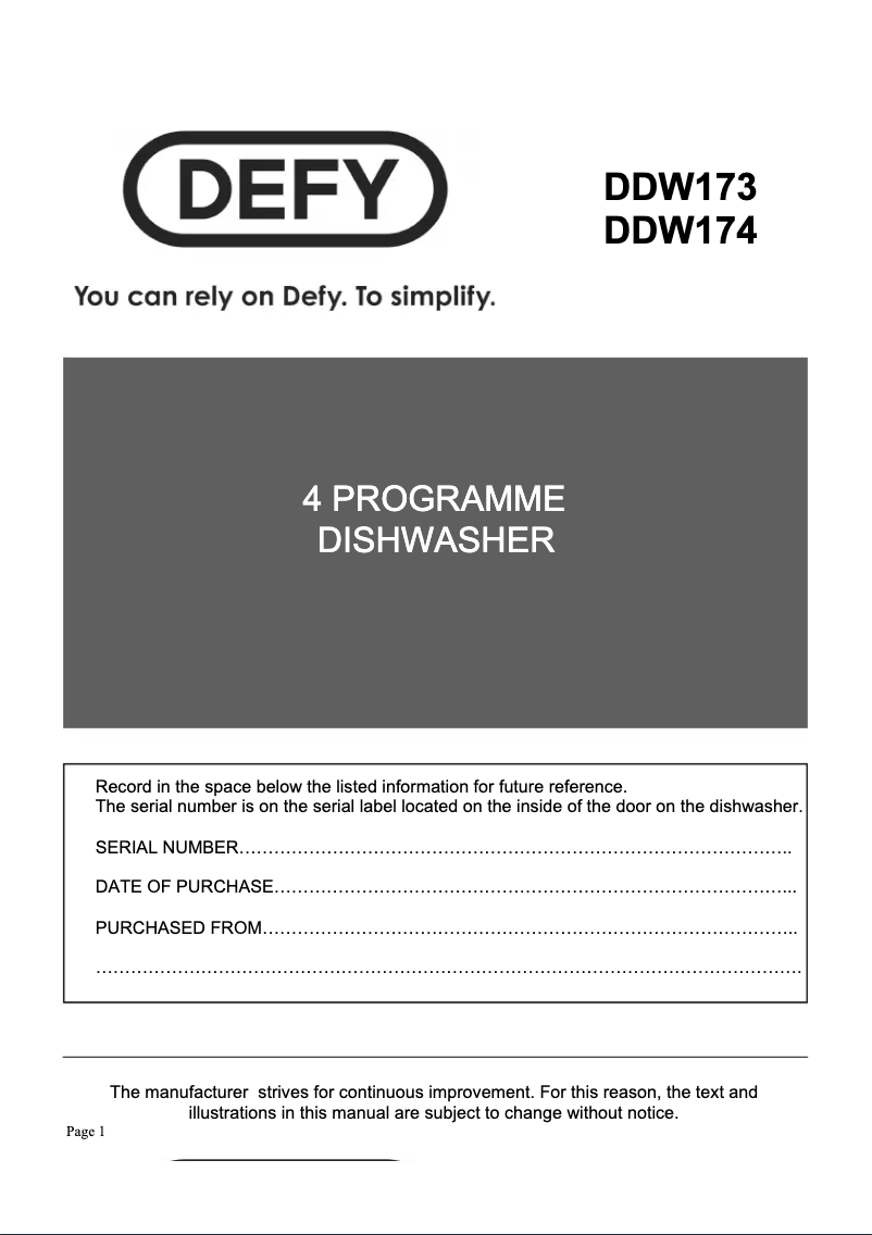 Page n°1 - Manuel utilisateur Defy DDW 174