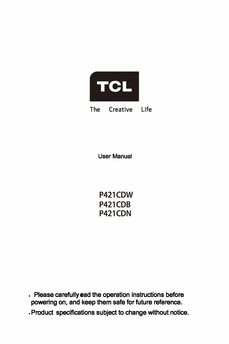Page 1 de la notice Manuel utilisateur TCL P421CDN