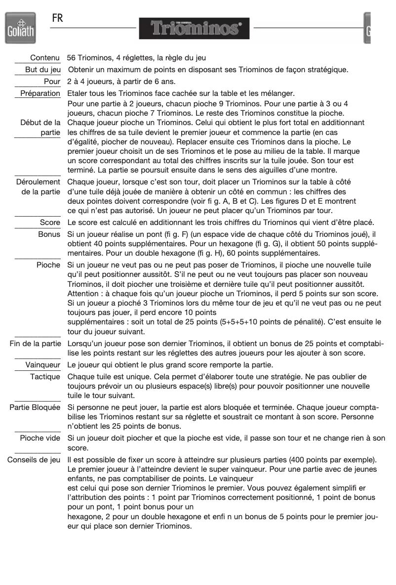 Page 1 de la notice Manuel utilisateur Goliath Triominos The Original Travel Tour Edition (Tin)