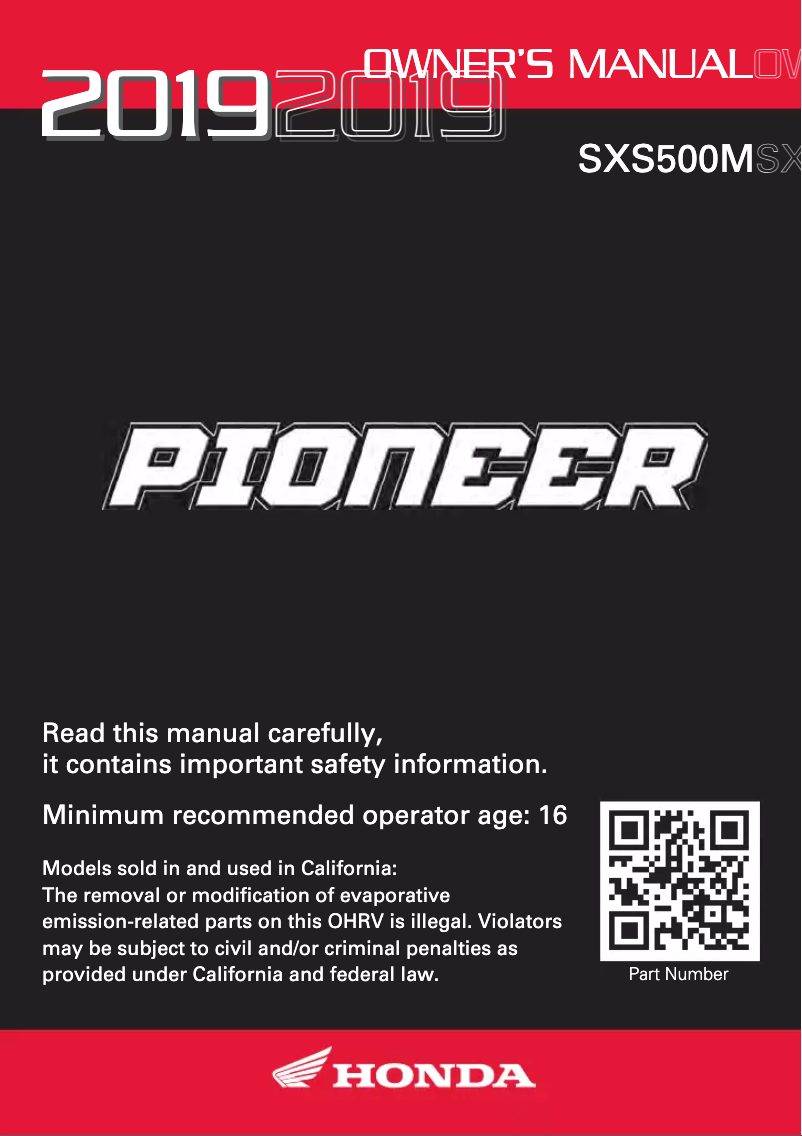 Página 1 del manual Manual de usuario Honda Pioneer 500 (2019)