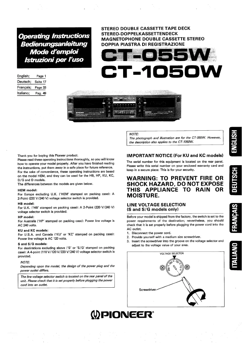 Page n°1 - Manuel utilisateur Pioneer CT-1050W