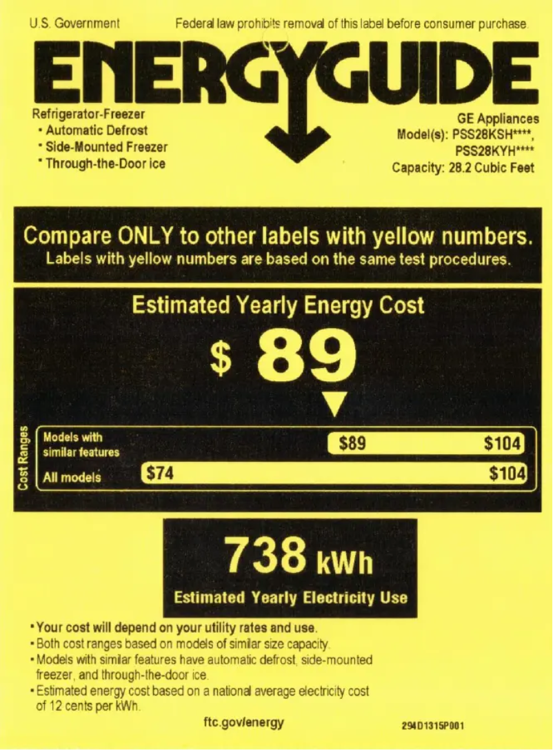 Page 1 de la notice Label énergétique GE Profile PSS28KYHFS