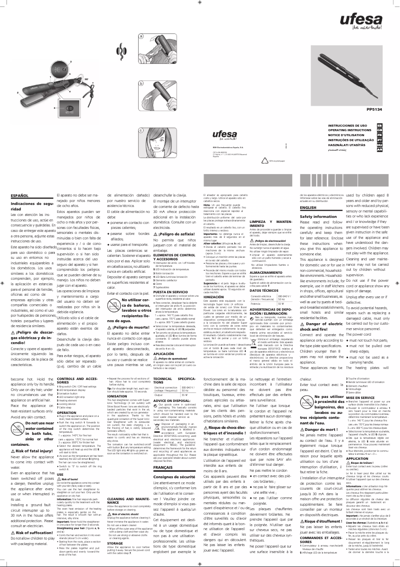 Page 1 de la notice Manuel utilisateur Ufesa PP5134