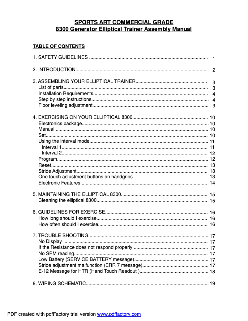 Page 1 de la notice Manuel utilisateur SportsArt 8300