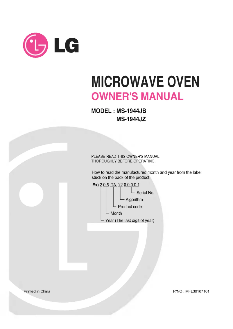 Page 1 de la notice Manuel utilisateur LG MS-1944J