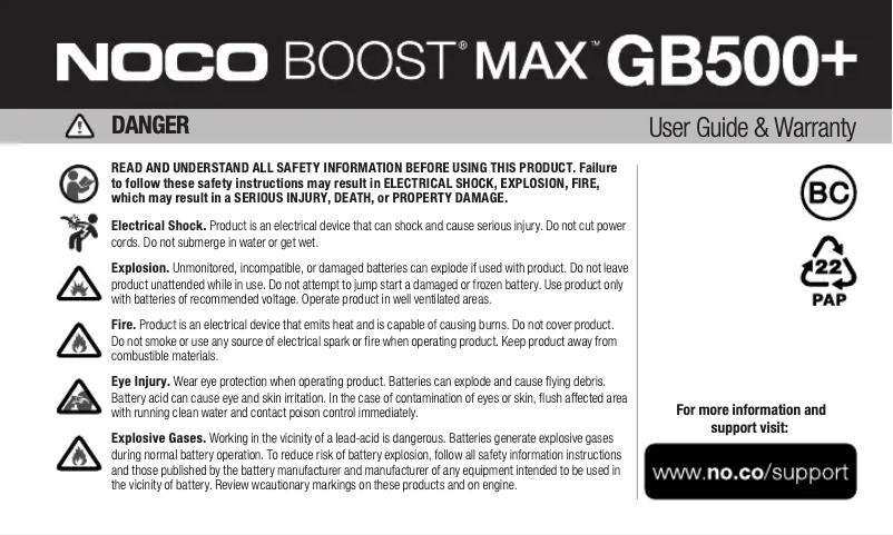 Image de la première page du manuel de l'appareil Genius Boost Max GB500+