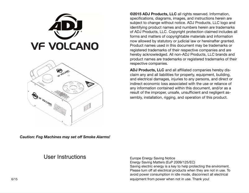 Page 1 of the manual User Manual American DJ VF Volcano