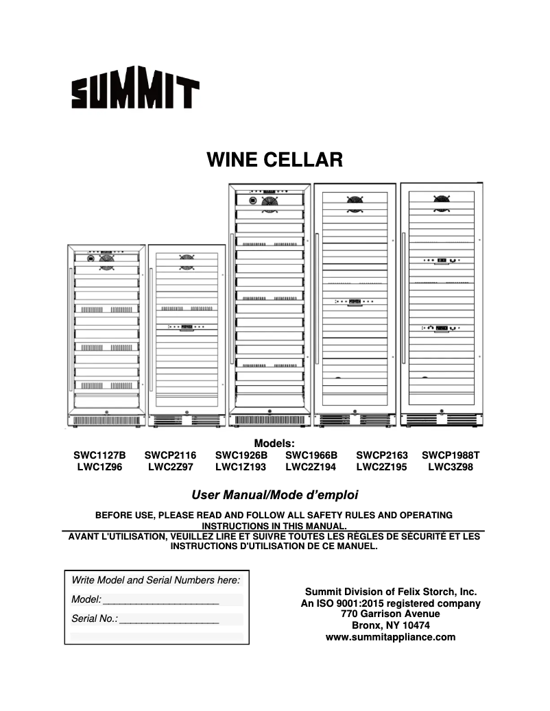 Page 1 de la notice Manuel utilisateur Summit SWC1966B