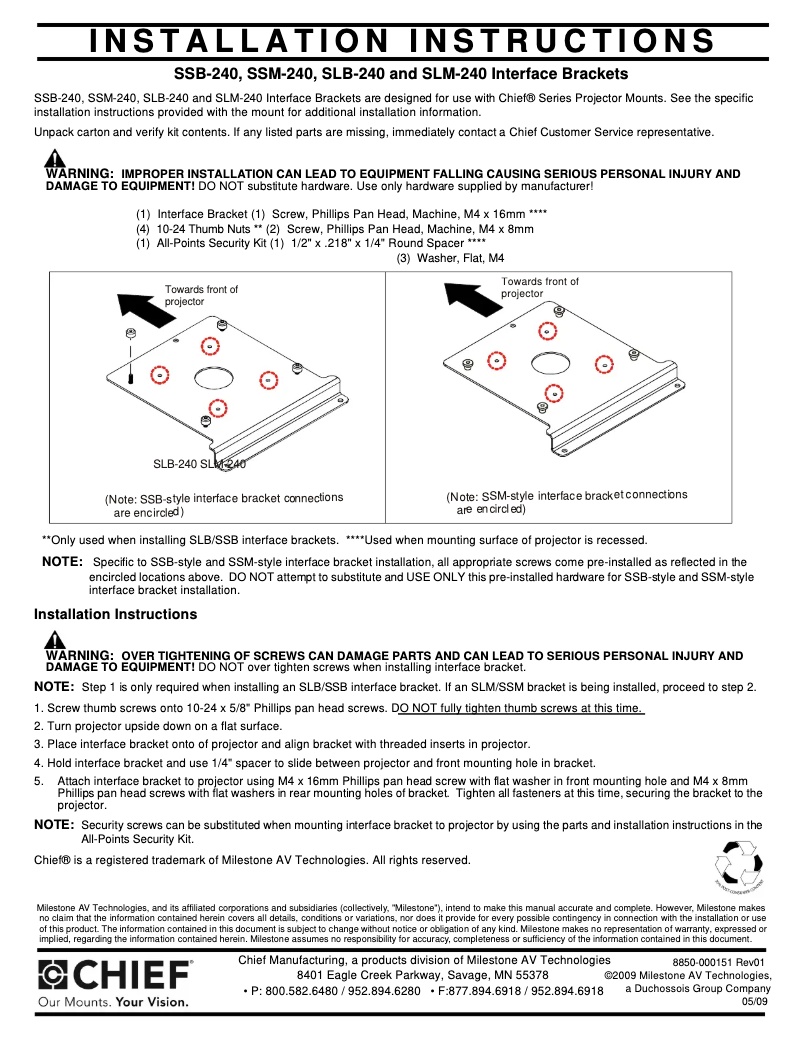 Page 1 de la notice Manuel utilisateur Chief SLB240