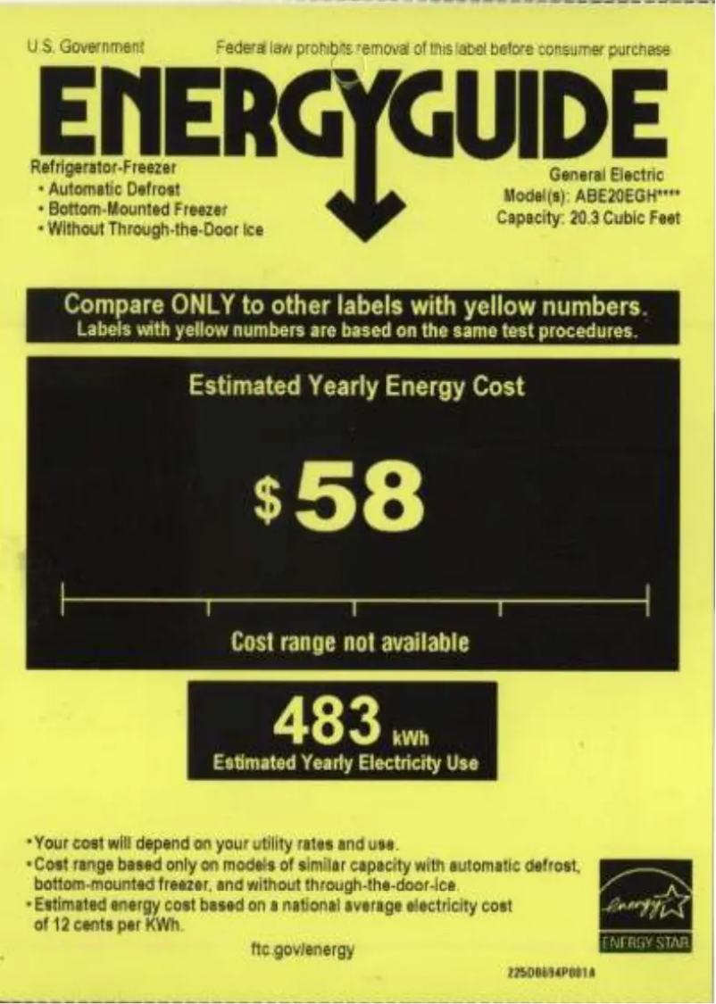 Page n°1 - Label énergétique GE Artistry ABE20EGHWS