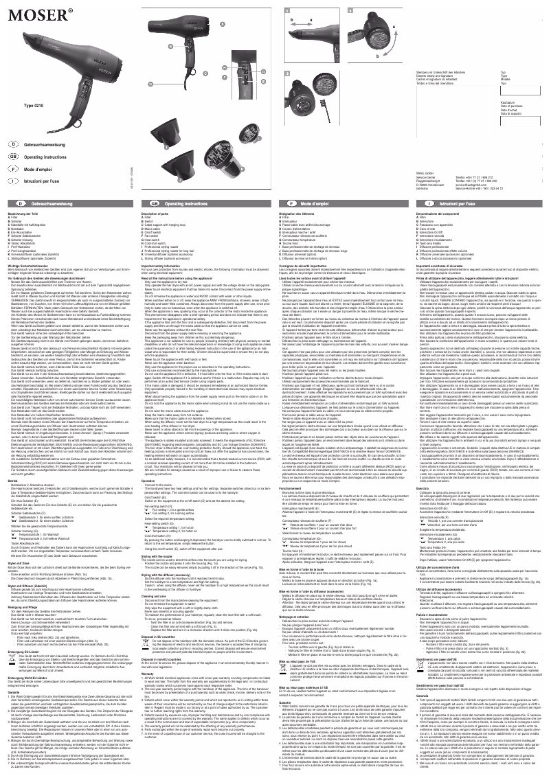 Page 1 de la notice Manuel utilisateur Moser 0210 Edition