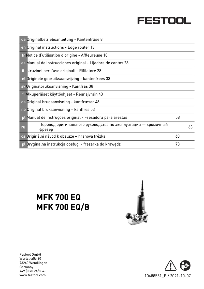 Page n°1 - Manuel utilisateur Festool MFK 700 EQ/B