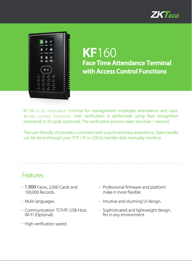 Página 1 del manual Manual de usuario ZKTeco KF160