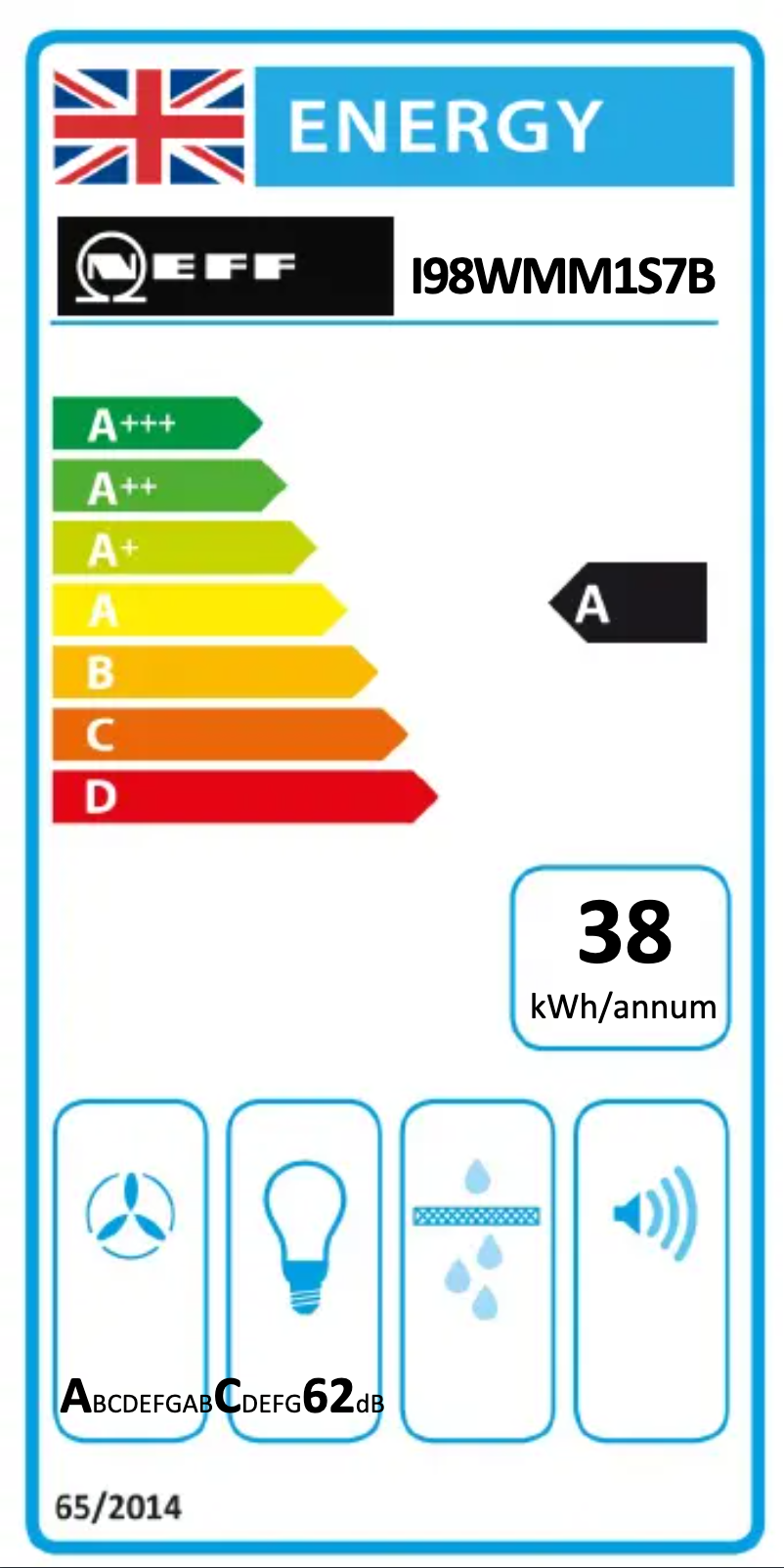 Page 1 de la notice Label énergétique Neff I98WMM1S7B
